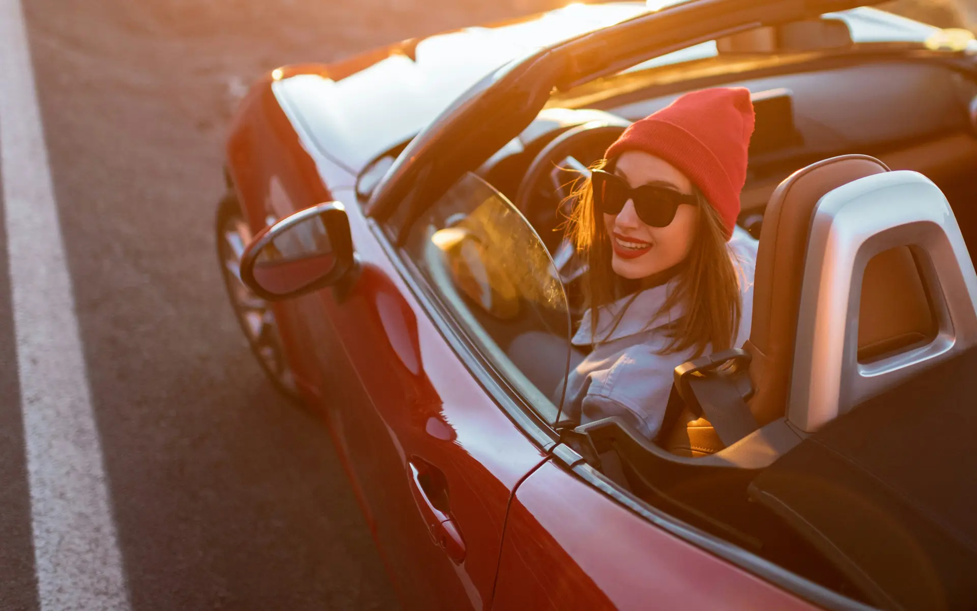 Aerial view of woman in car